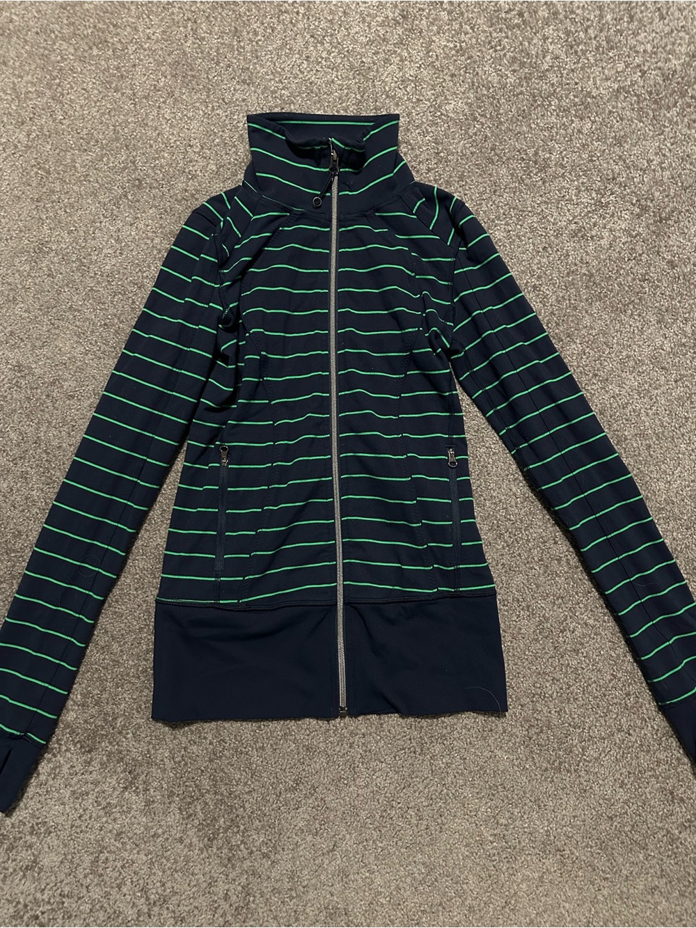 Lululemon Striped Navy and Green Zip-Front Women's Jacket